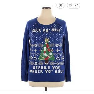 Blue XL Well Worn Christmas Sweatshirt - Deck Yo' Self